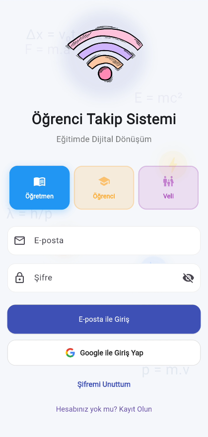Öğretmen, öğrenci ve veli giriş ekranı