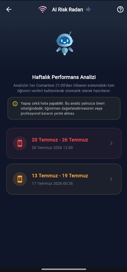 Öğretmen AI haftalık risk radarı