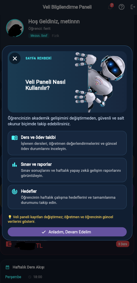 Veli bilgilendirme paneli